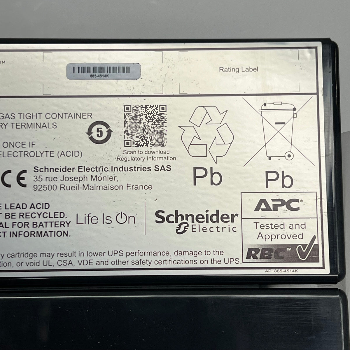 SHNEIDER ELECTRIC Apc 4-cell Backup Battery Pack Rev.1 Black 885-4514