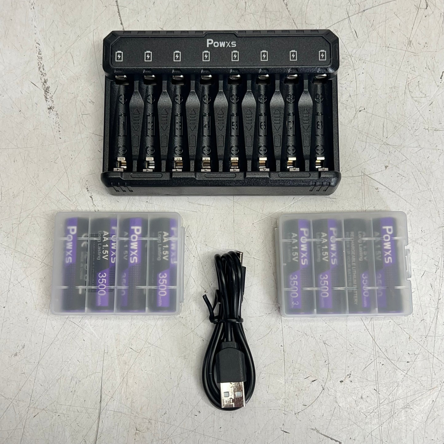 POWXS Rechargeable Lithium Aa Batteries W/ Charger Holds 8 Black X004PBPI3P