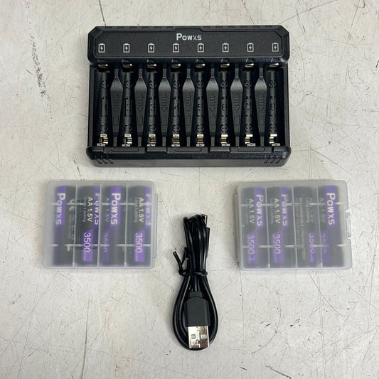 POWXS Rechargeable Lithium Aa Batteries W/ Charger Holds 8 Black X004PBPI3P