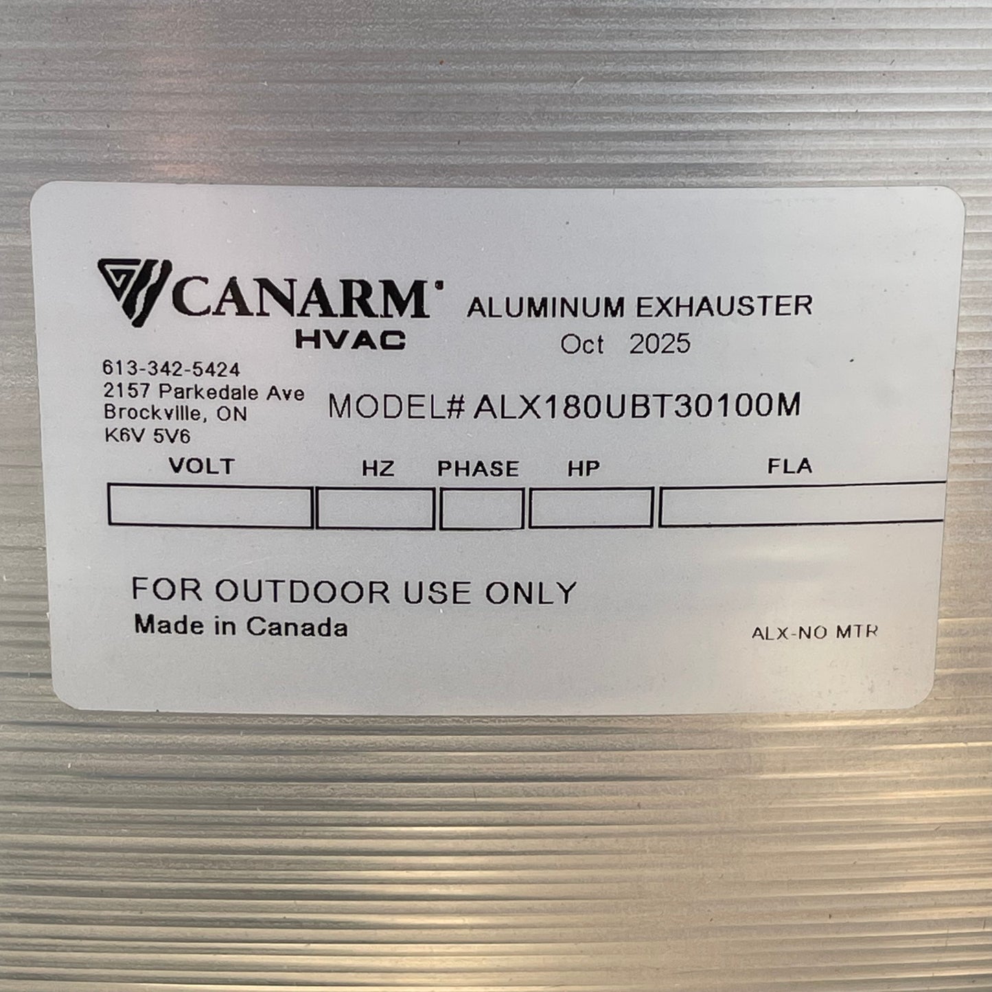 Z@ CANARM HVAC Belt Drive Upblast Exhauster ~140 lbs ALUMINUM ALX180UBT30100M