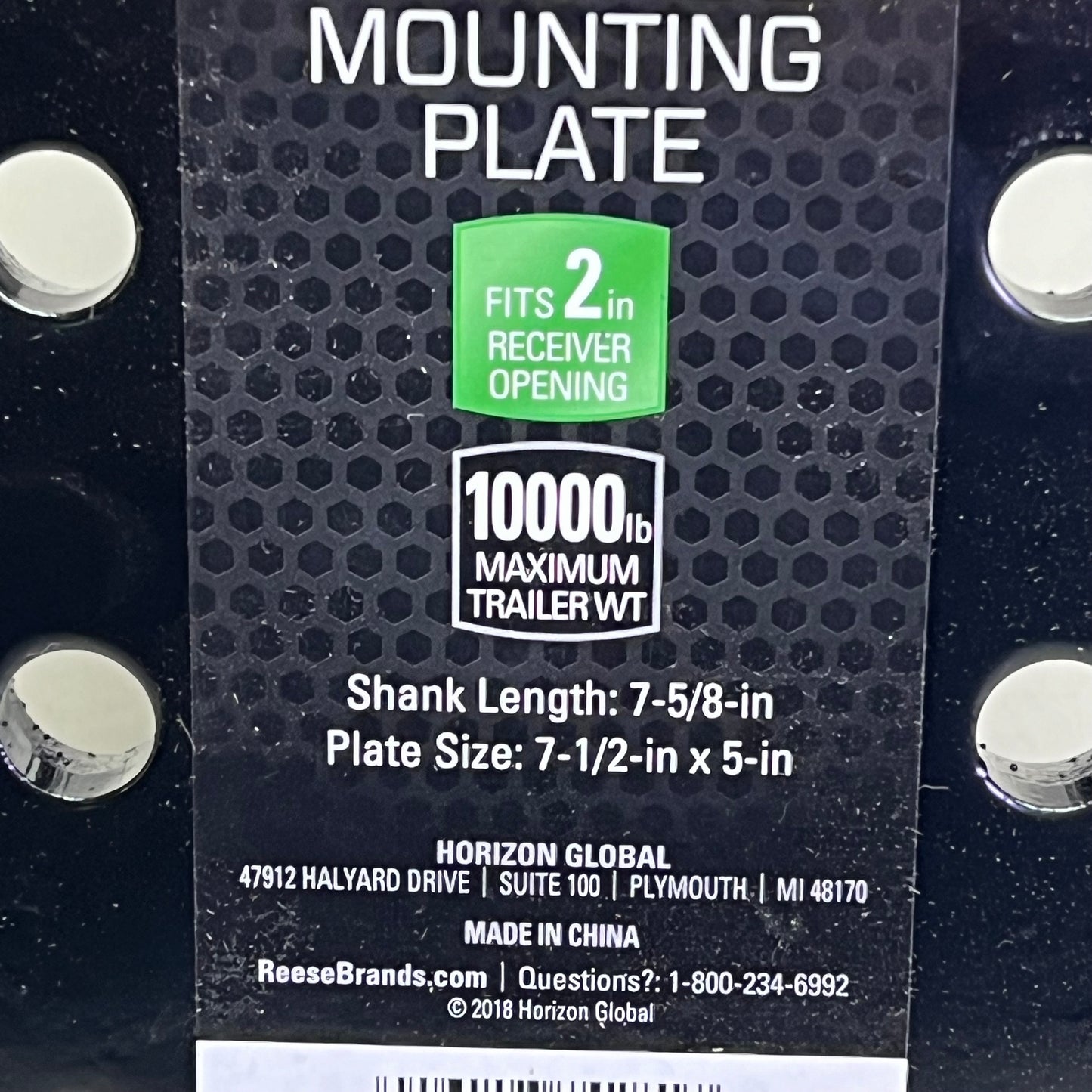 REESE TOWPOWER Pintle Hook Mounting Plate 10,000 Lbs Cap Fits 2"Recivers 74281