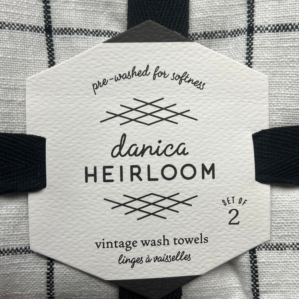 DANICA HEIRLOOM (2 PACK, 2 EACH) Vintage Wash Towels Pre-Washed White/Black