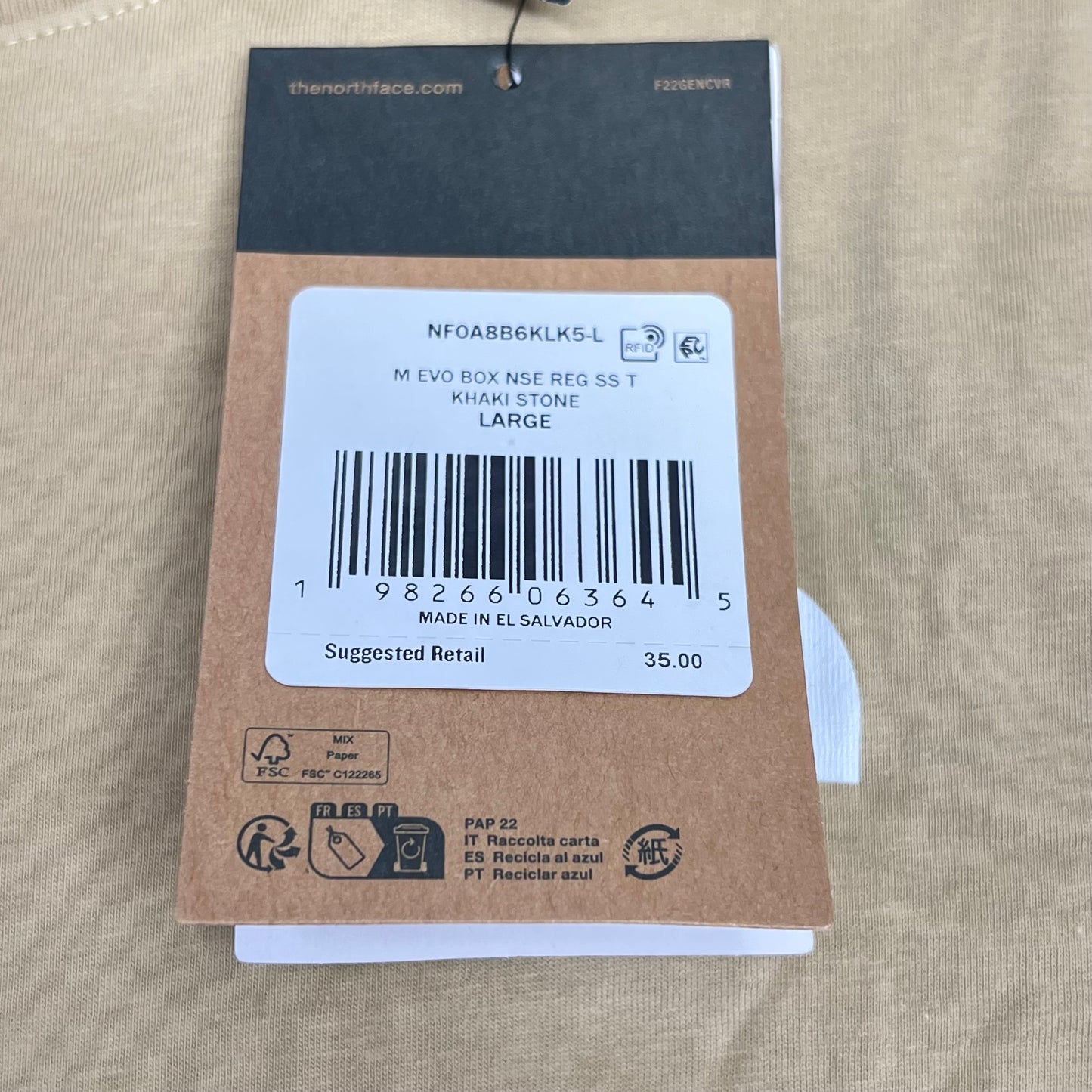 THE NORTH FACE Evolution Box NSE Regular Short Sleeve Men's Sz L Khaki Stone
