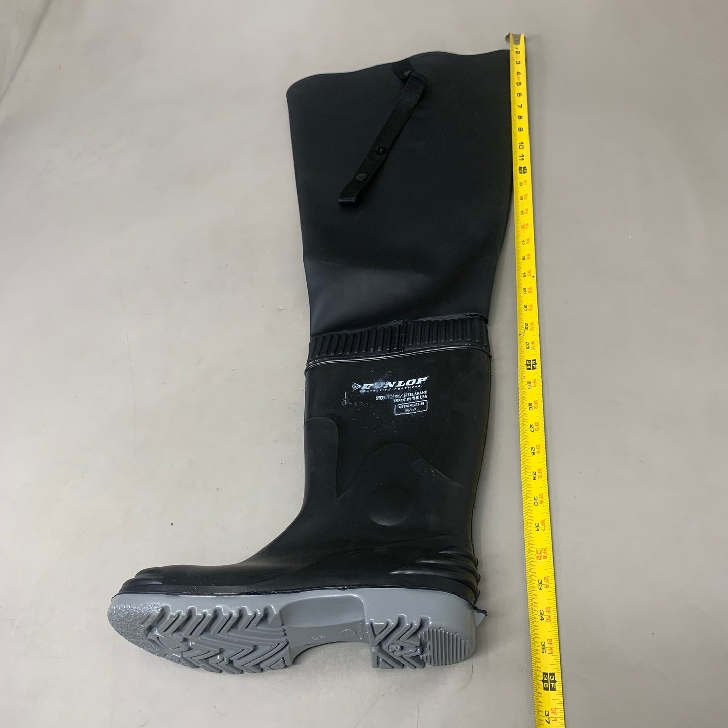 DUNLOP Hip/Thigh Wader Steel Toe Boots Steel Toe Unisex Sz 9 Black/Grey 86056