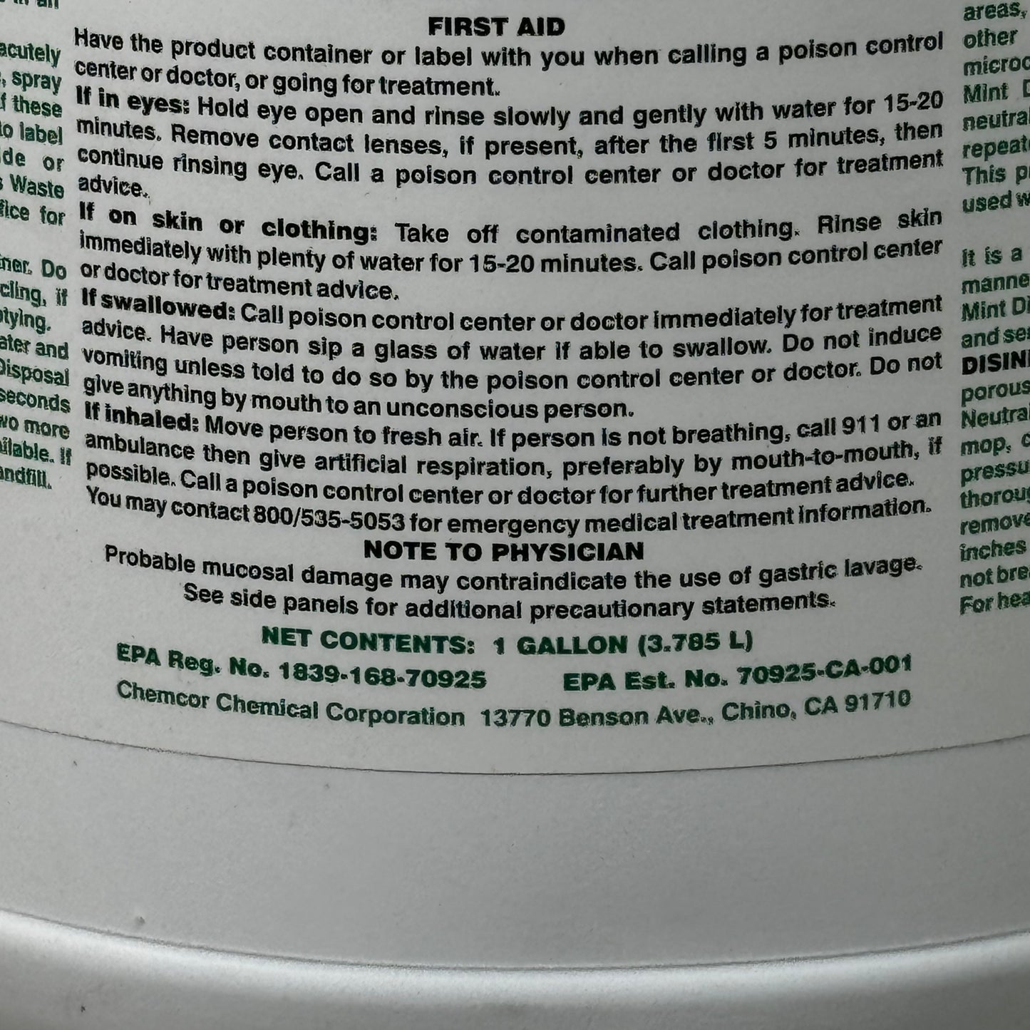 CHEMCOR (4 PACK, 4 GALLONS) pH All Purpose Concentrated Disinfectant Mint 91201