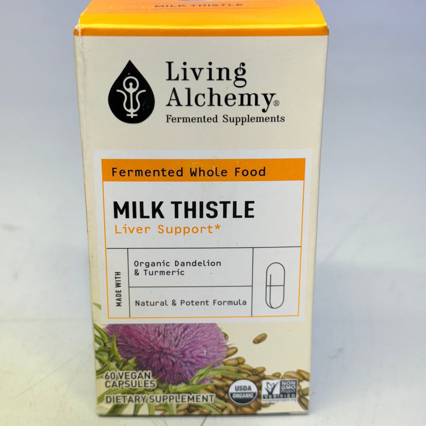 LIVING ALCHEMY Milk Thistle Liver Support BB 08/27 - 60 Vegan Capsules