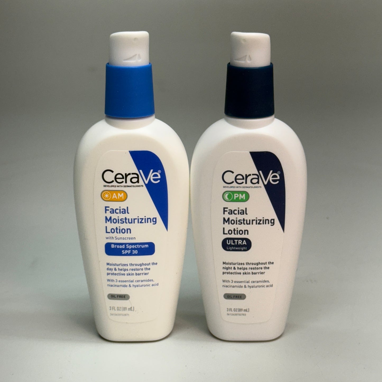 CERAVE (2 PACK, 3 oz Each) AM + PM Facial Moisturizing Lotion w/ SPF 30 BB 01/27