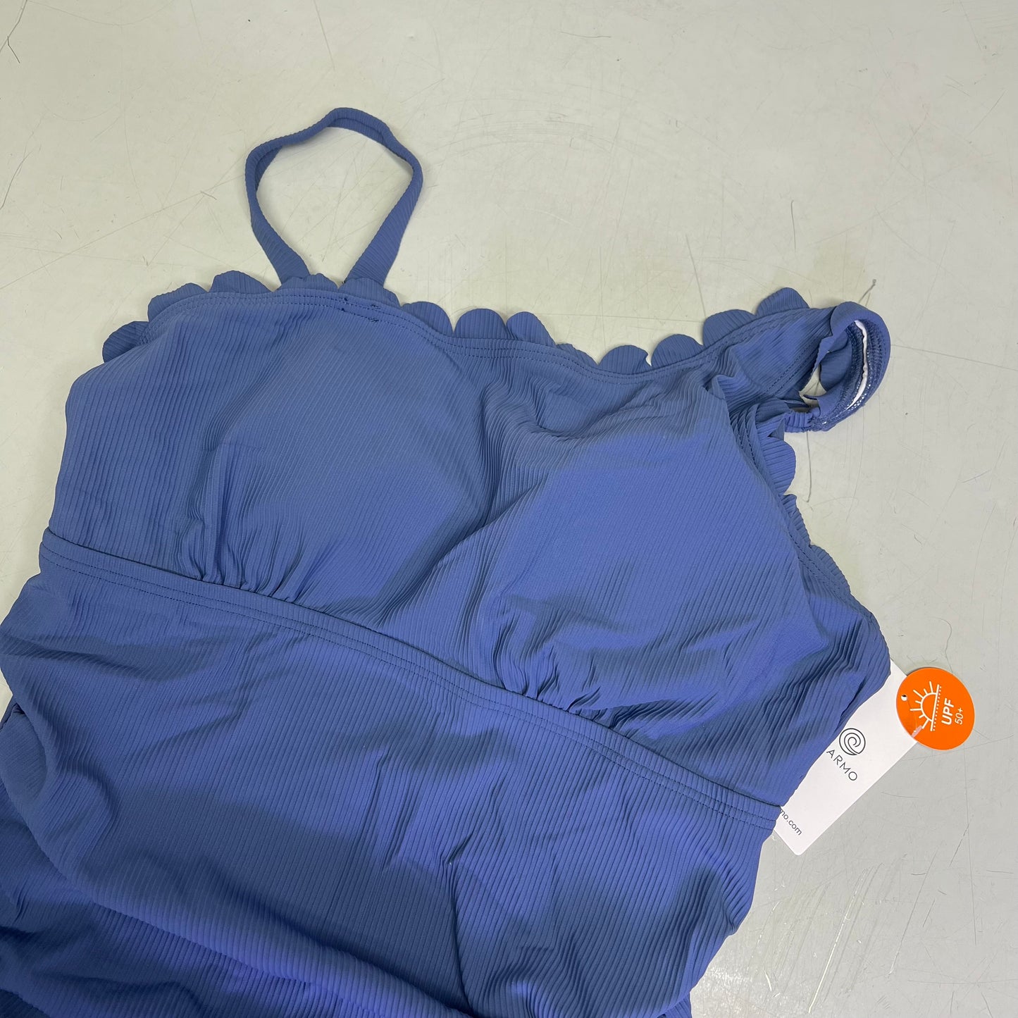 CHARMO Asymmetrical Retro Ribbed Moderate Cut One Piece Swimwear Wmn Sz L Blue