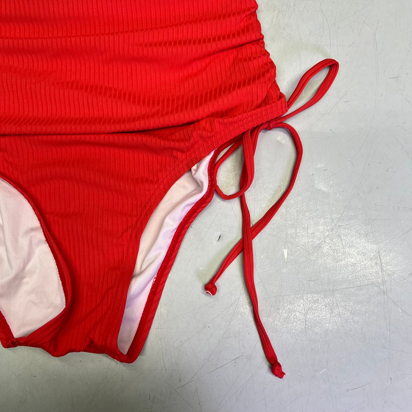 CHARMO Ribbed Adjust Drawstring Long Torso One Piece Swimsuit Women's Sz S Red