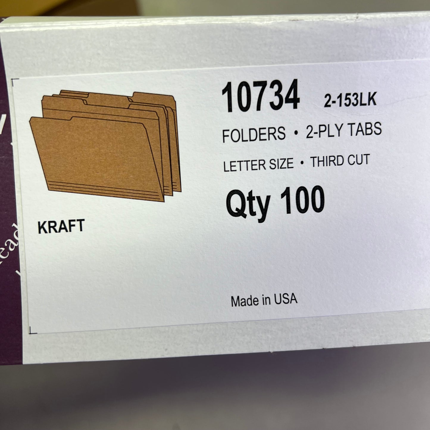 SMEAD (100 PACK) Reinforced Tab File Folders  Letter Sz 1/3 Cut Kraft 10734