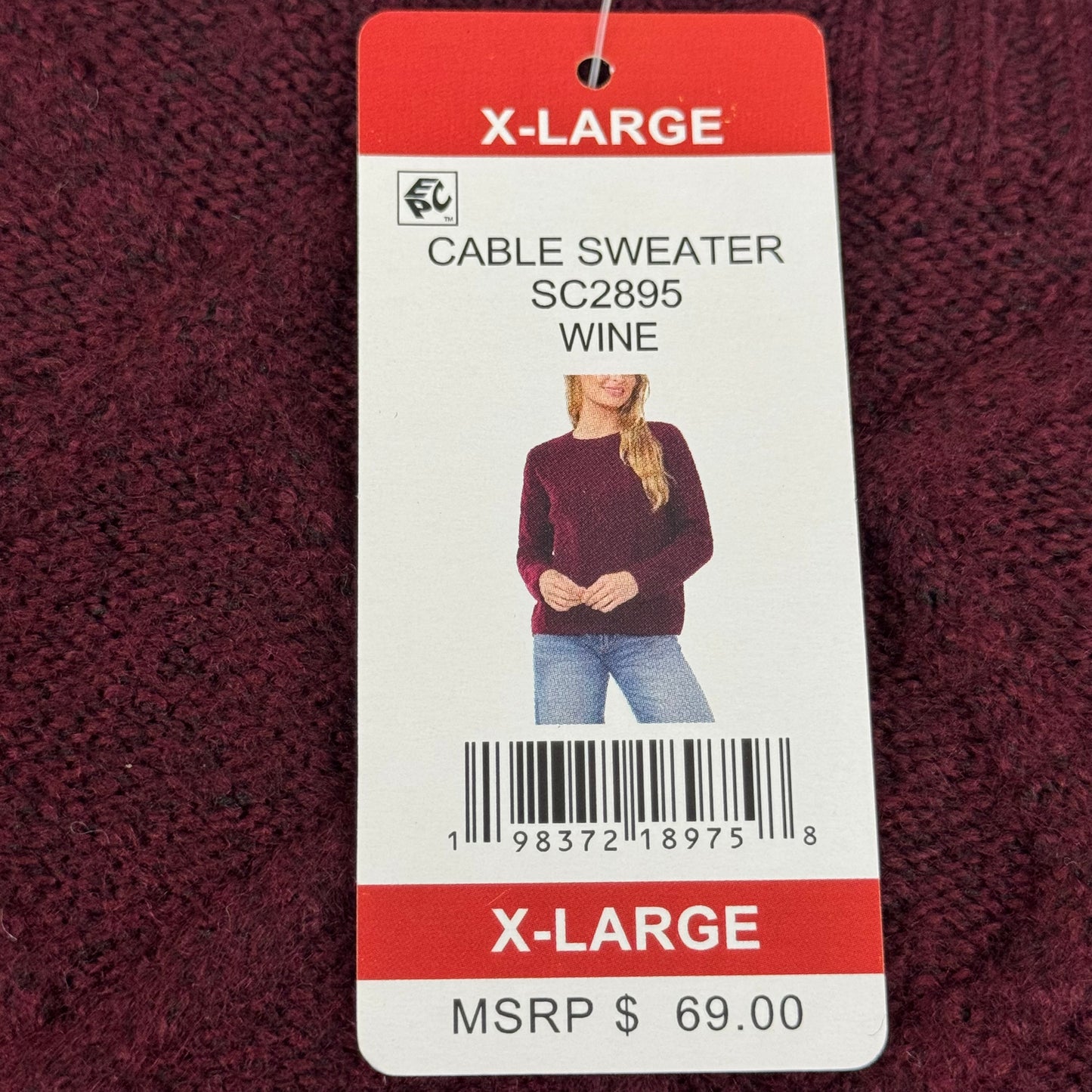 VINCE CAMUTO Cable Knit Sweater Women's Sz-XL Wine SC2895