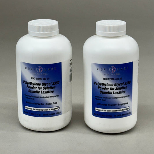 GERI CARE (2 Pack, 30 Doses Each) Polyethylene Gycol Powder For Solution Osmotic Laxative 17.9oz