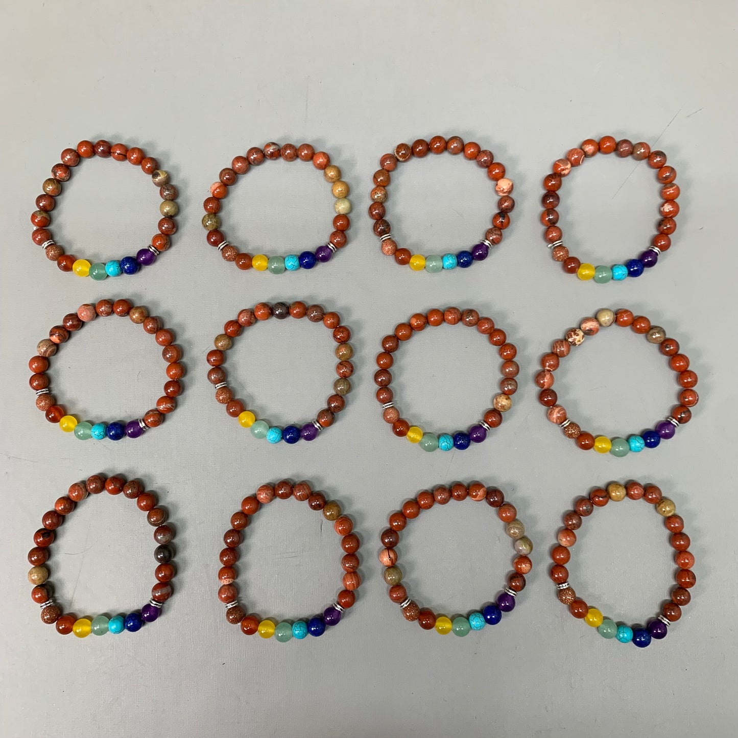 BEST WHOLESALE (12 PACK) Beaded Calm Jasper Rainbow Crystal Bracelets 3"