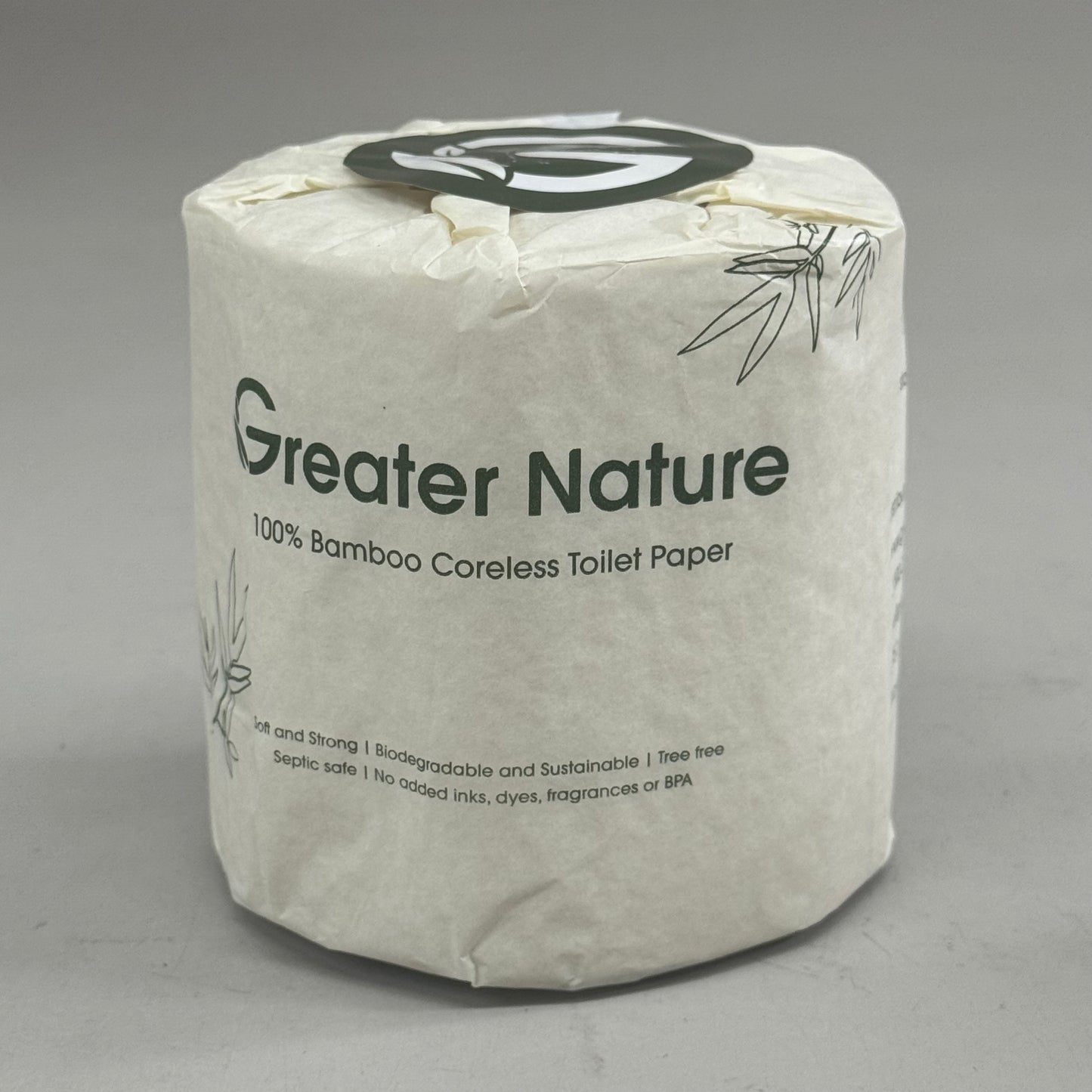 GREAT NATURE (24 Pack) 100% Bamboo Core-less Toilet Paper 3Ply, 380 Sheets Per Roll Green/White