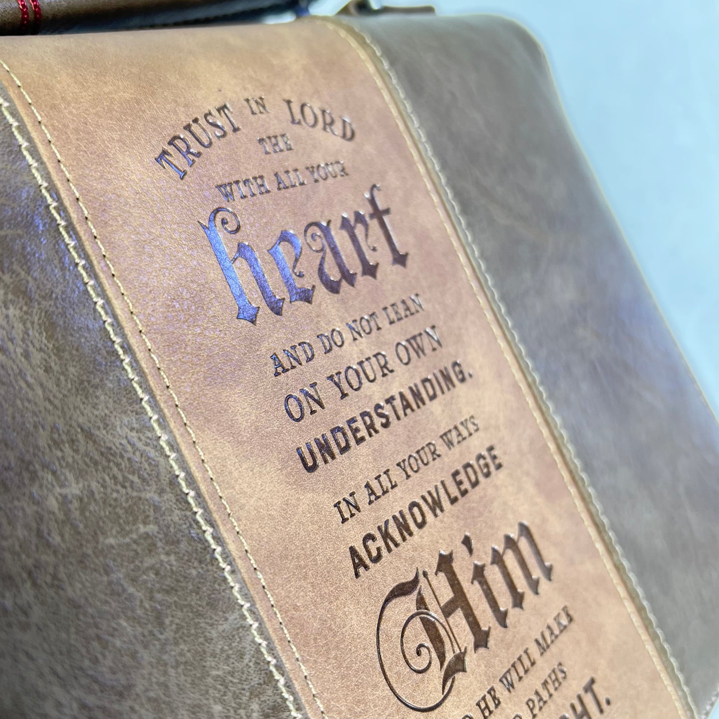 CHRISTIAN ART GIFTS Proverbs 3:5 Faux Leather Bible Cover  7"x10" Brown BBL682