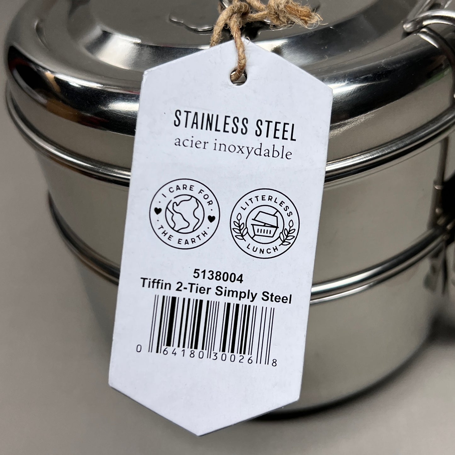 NOW DESIGNS Tiffin 2-Tier Simply Stainless Steel Food Container 5" x 6" 5138004 (New)