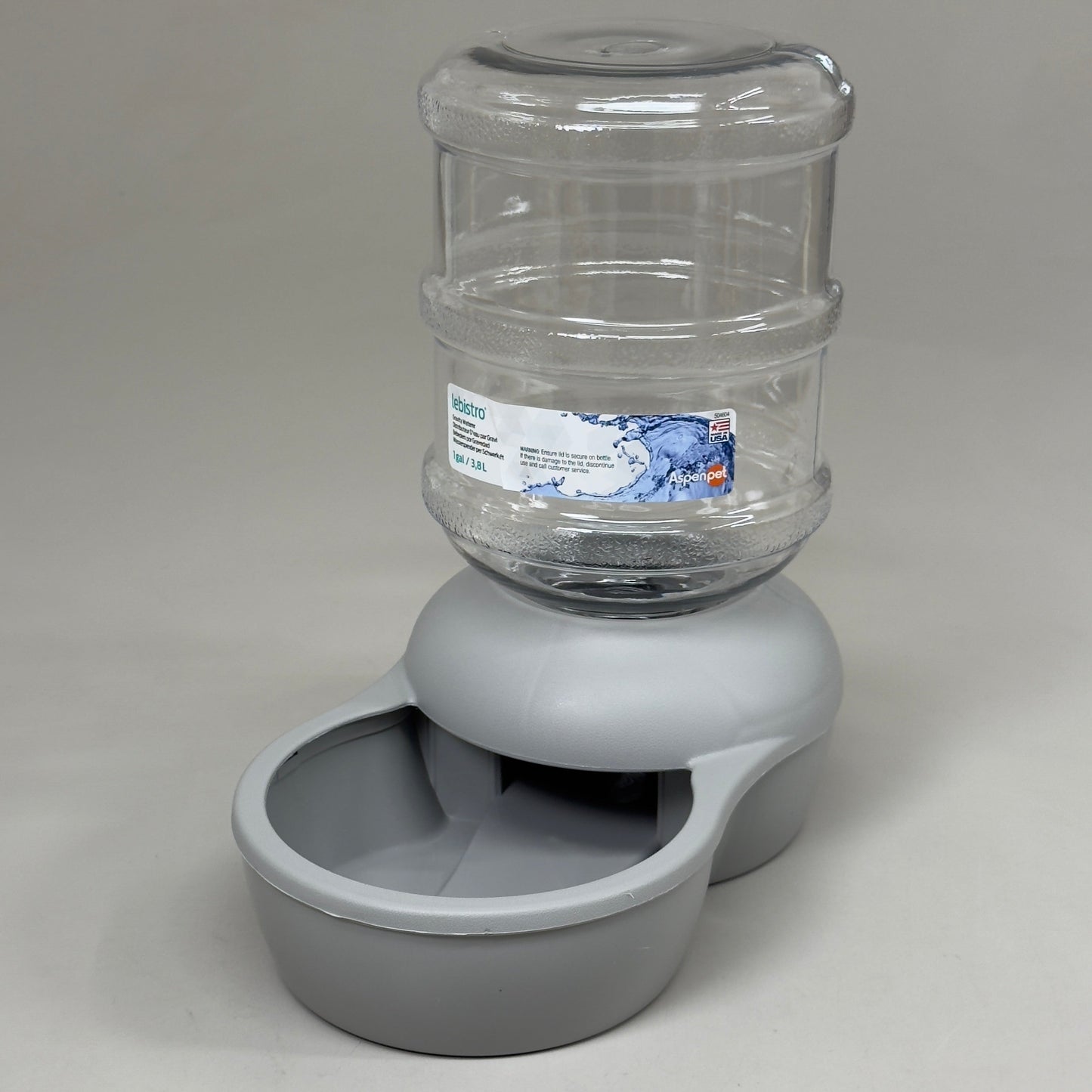 ZA@ ASPEN PET LEBISTRO Gravity Waterer 1 Gallon Clear / Grey 24309 B