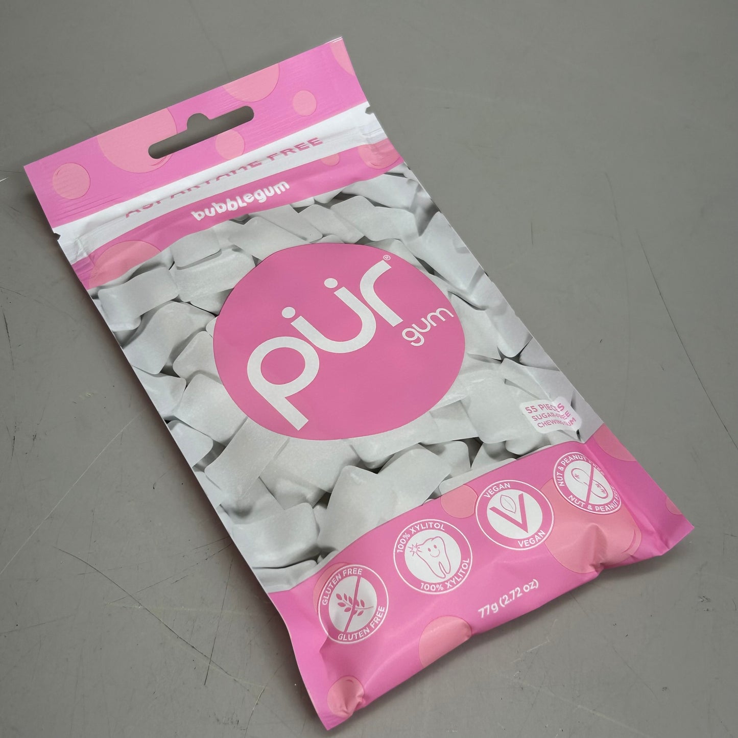 PUR (12 PACK, 55 Pieces Each) Sugar Free BubbleGum Flavored Chewing Gum