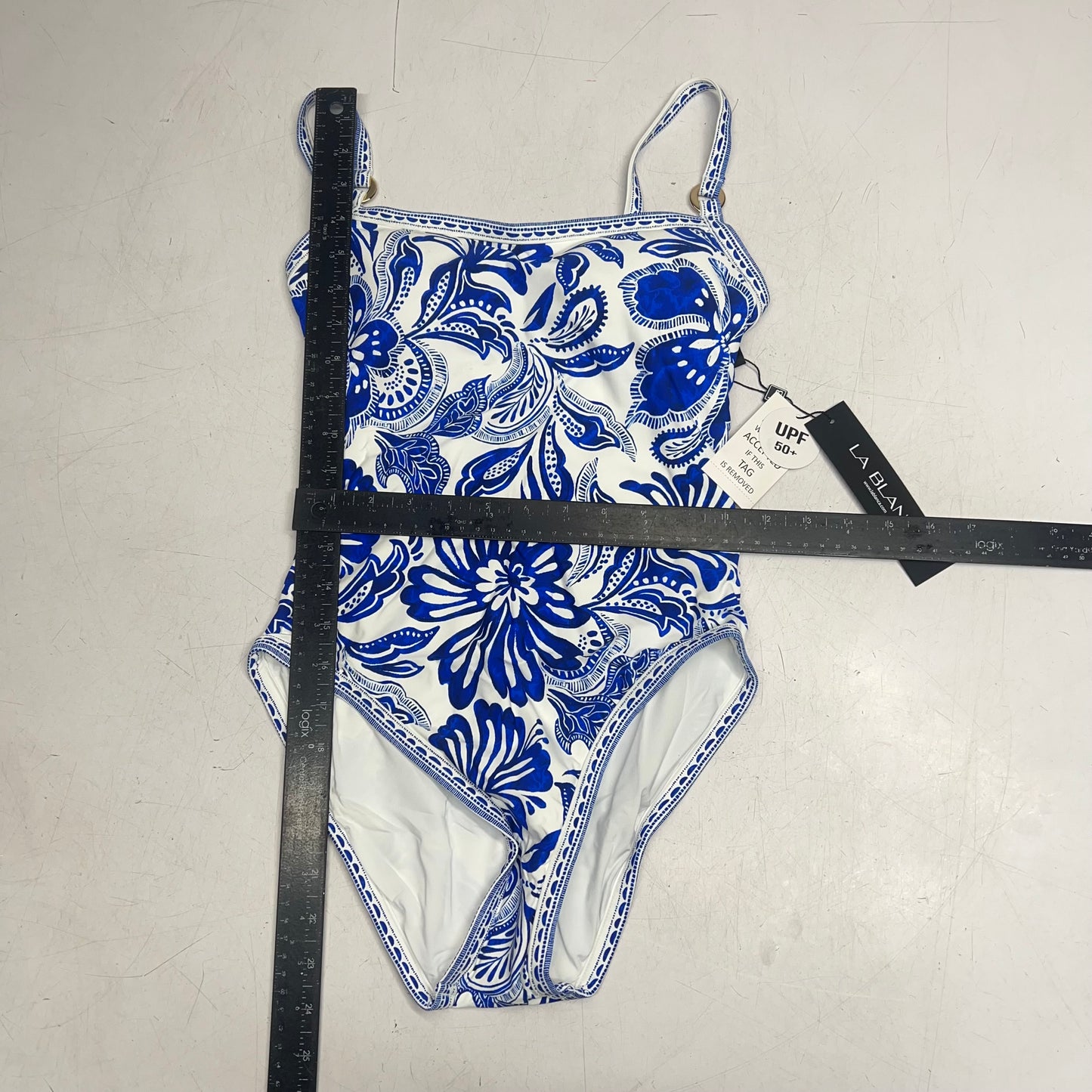 LA BLANCA  Lingerie One Piece Swimsuit Women's Sz 4 Botanical Brocade Lapis