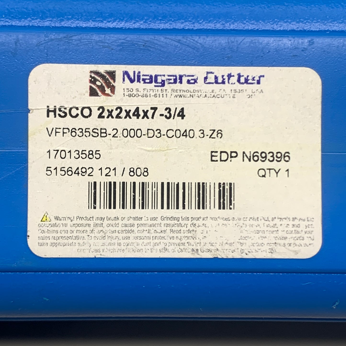 NIAGARA CUTTER Metal 2" Diameter HSCO 6 Flute 2X2X4X7-3/4 5156492