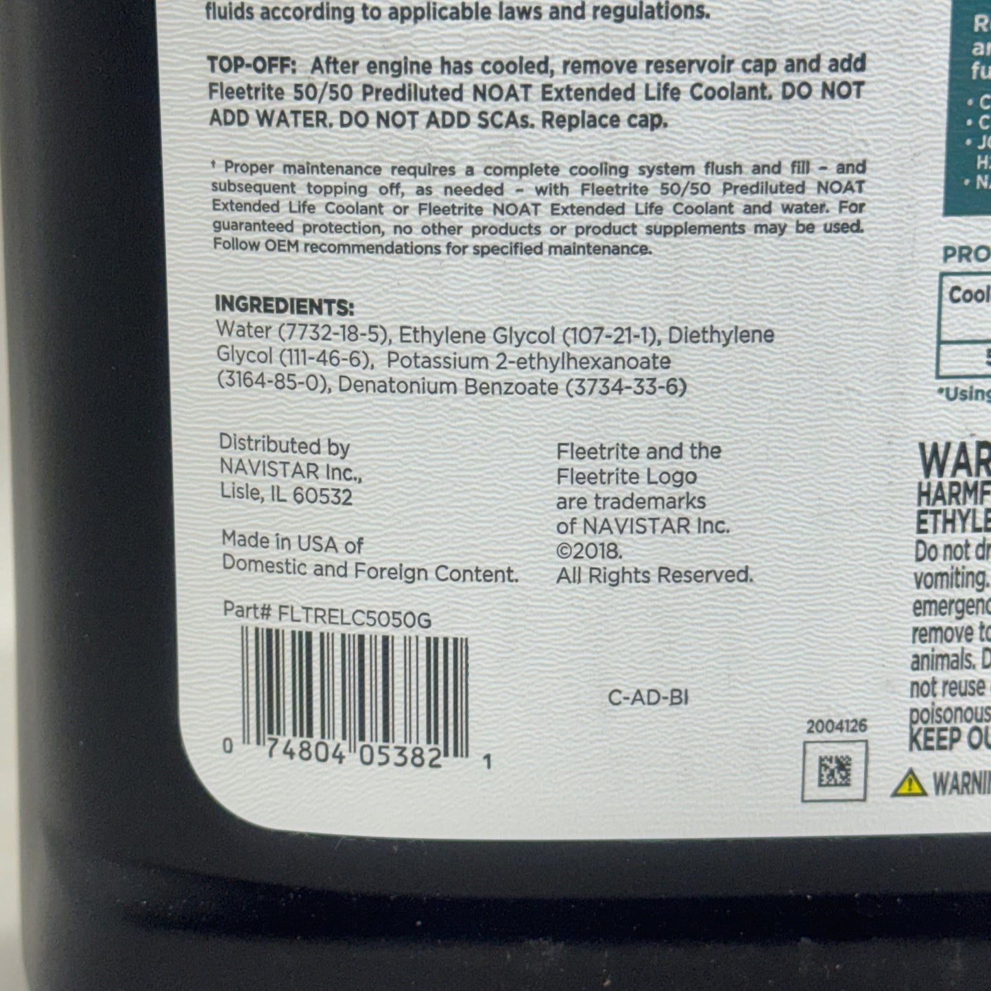 FLEETRITE 50/50 Pre-diluted Extended Life Coolant 1 Gal. FLTRELC5050G