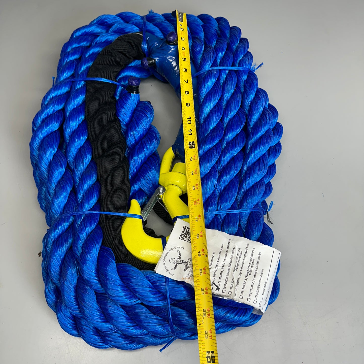 CUSTOM ROPES Tow Rope 3/4 Ton Truck/Small Tractors 37,500 lb Capacity Blue T035.5