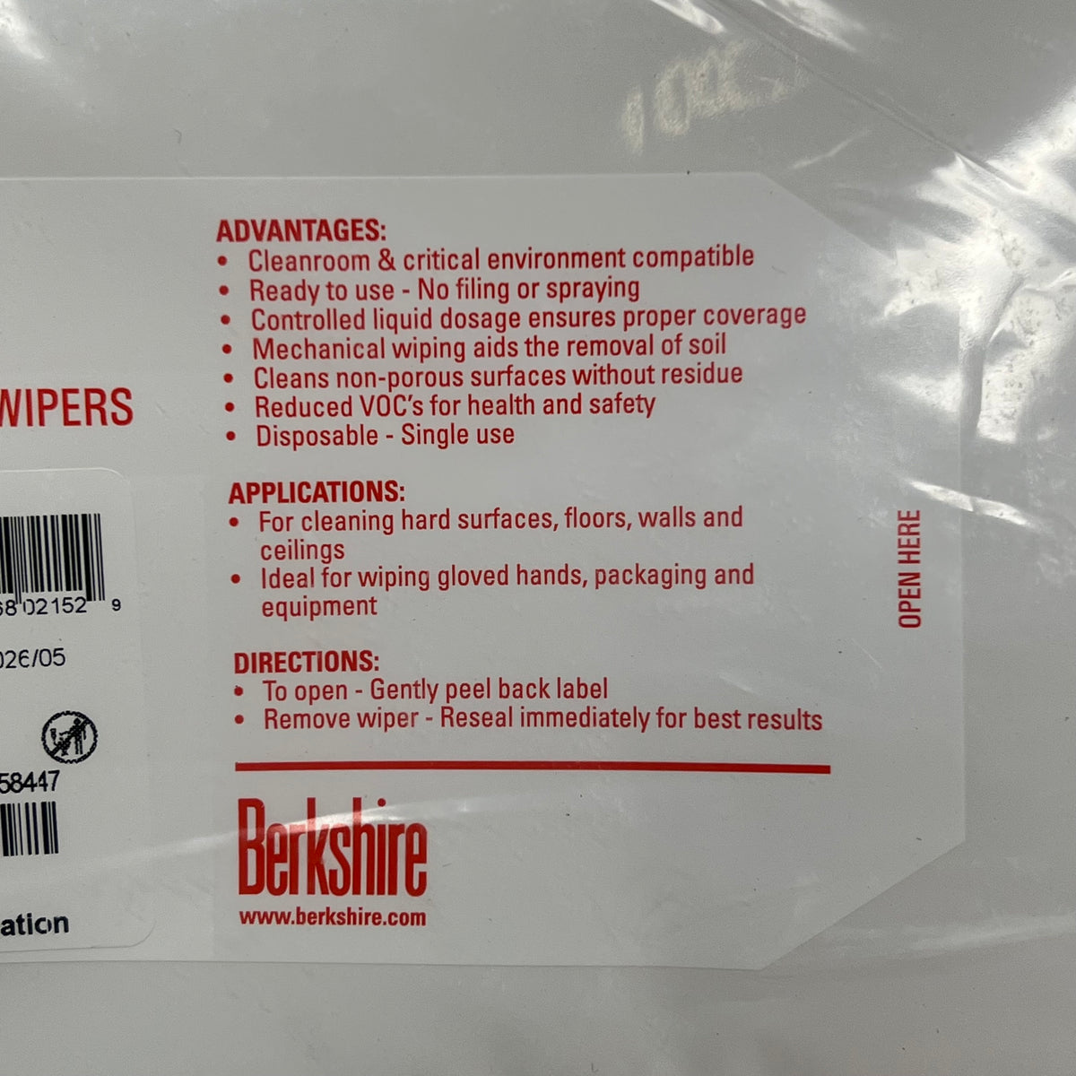 BERKSHIRE (12 PACK, 75 SHEETS EACH) Sat Pax Presaturated Cleanroom Wipers 9x9"