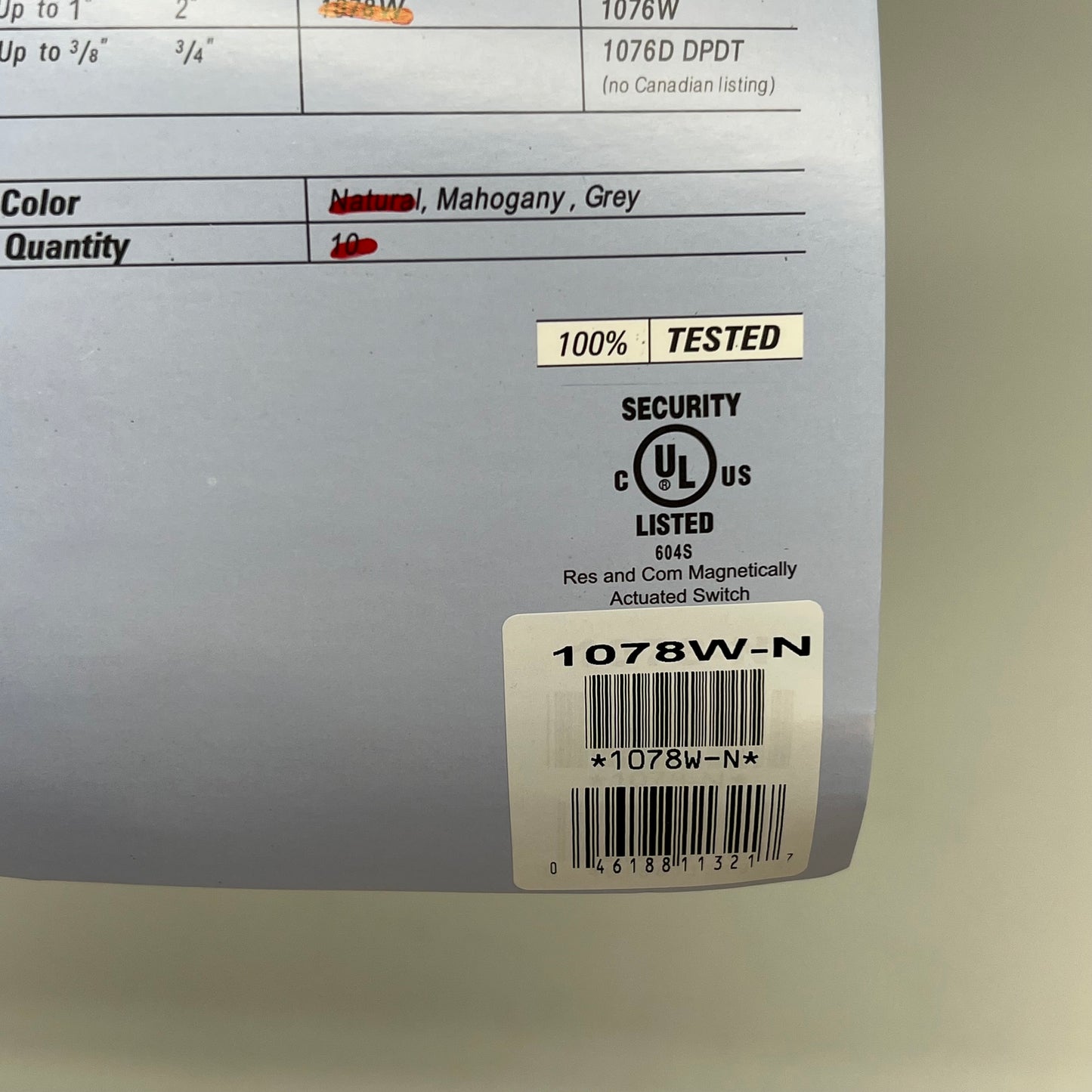 INTERLOGIX Recessed Steel Door Magnetic Contacts 1078 Series White 1078W-N