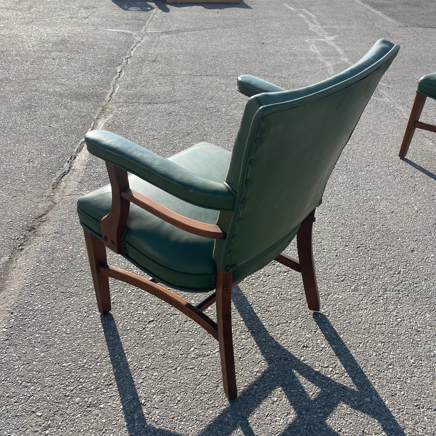 Z@ ANTIQUE Mid Century Modern/Post Art Deco Leather Chairs 34”x24”x24” Mahogany & Green