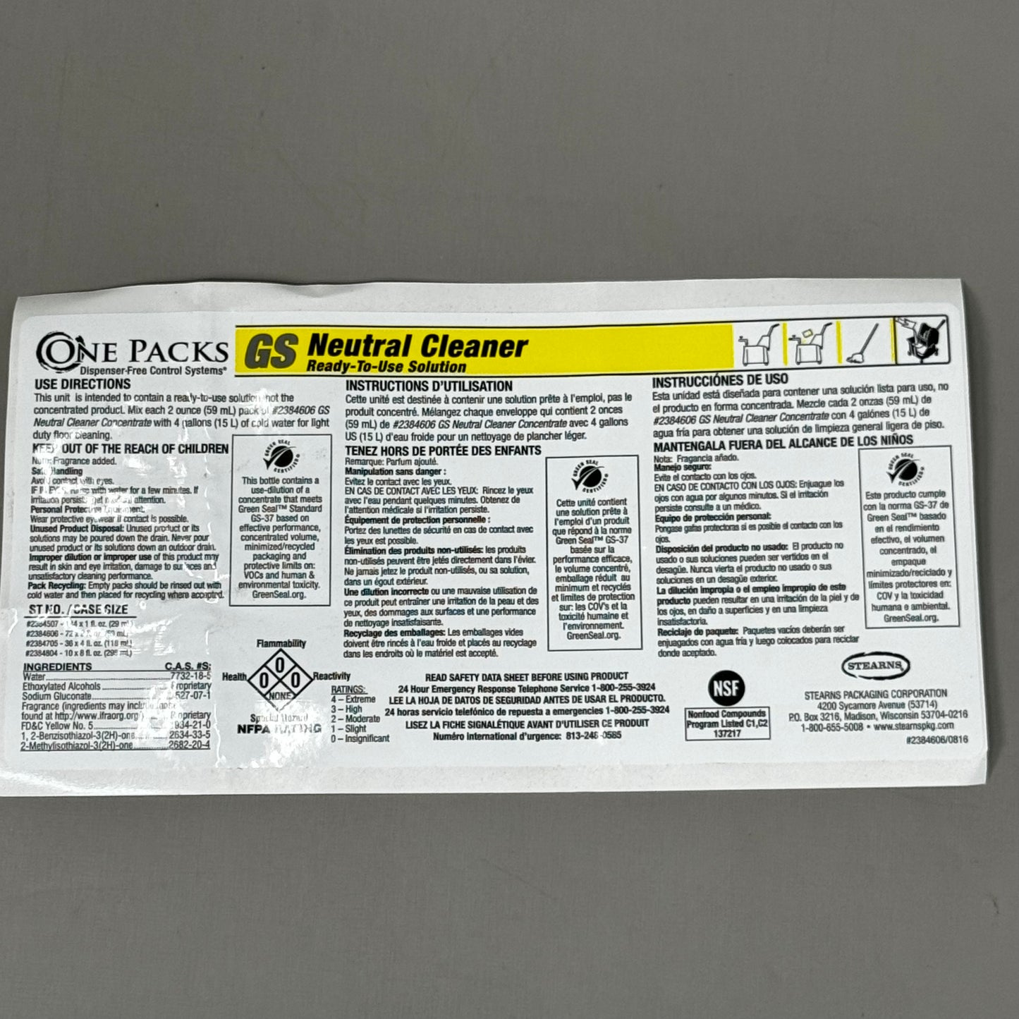 ONE PACKS (72 PACK) Cleaner Concentrate Light Duty Floor Cleaning 2floz 2384606