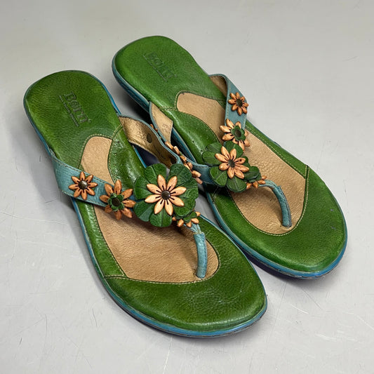 BORN Leather Beaded Flower Sandal W/ Heel Women's Sz 12 Green/Blue (Used)