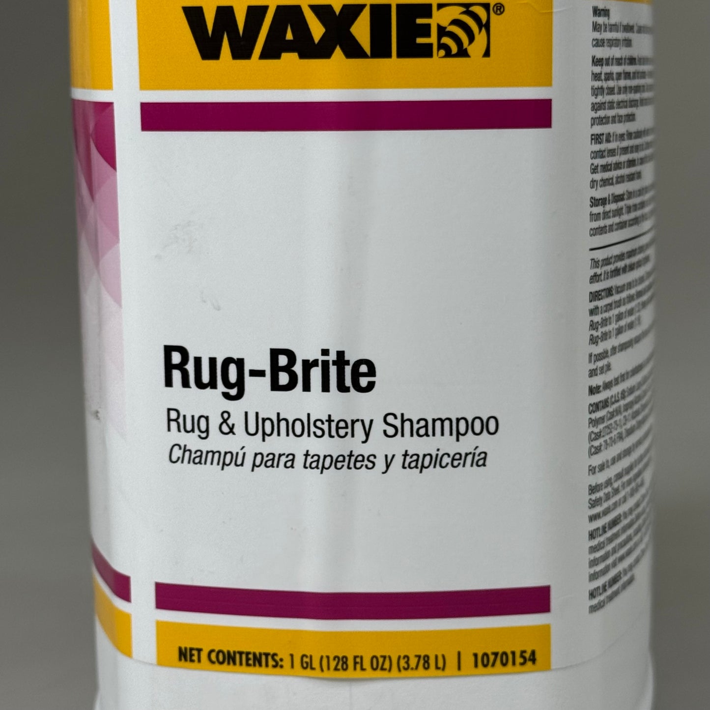 WAXIE (4 PACK!) Rug-Brite Rug & Upholstery Shampoo 1 Gal Each White 1070154