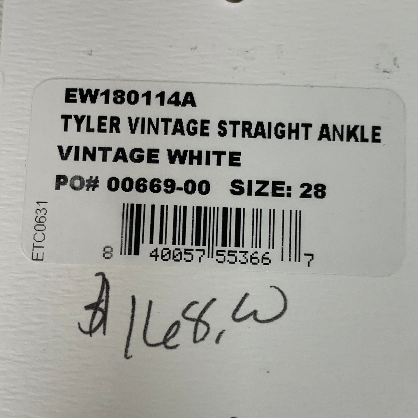 ETICA Tyler High Waist Straight Leg Ankle jeans Vintage White Size 28 EW180114A