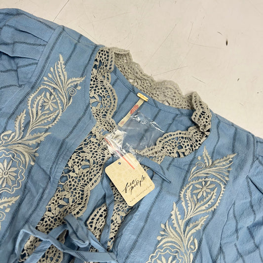 FREE PEOPLE Bali Jude Embroidered Lace Top Women's Sz S Chambray 103467213
