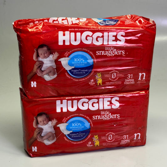 HUGGIES (62 DIAPERS) Little Snugglers Diaper Unisex Newborn, White