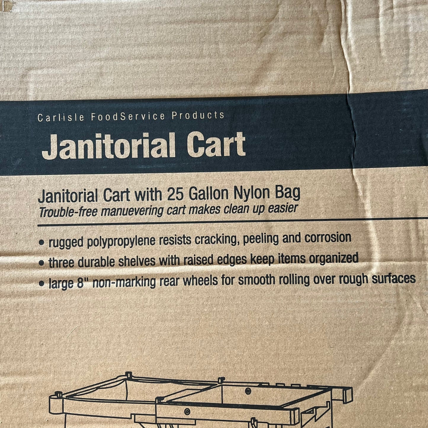 CARLISLE Polypropylene Janitor Cart W/ Shelving 25 Gal Bag Grey JC1945L23
