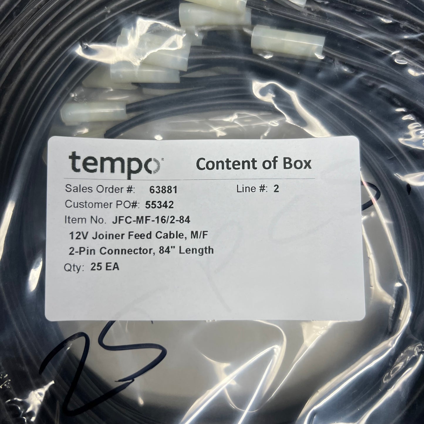 TEMPO 12V Joiner Feed Cable M/F 25 Pack Sz 84” L Black JFC-MF-16/2-84