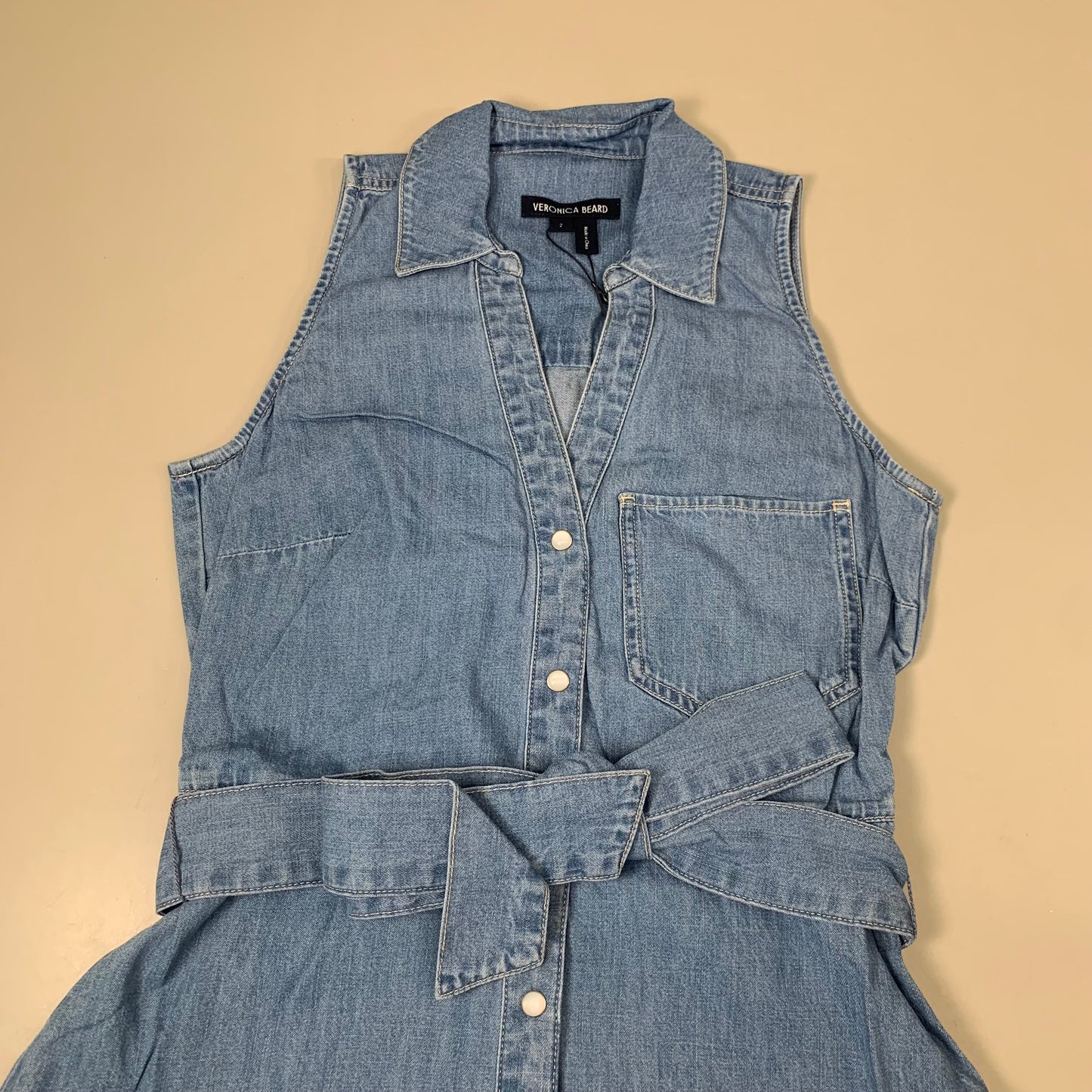 VERONICA BEARD Jeans Edwina Sleeveless Midi Dress Sz-2 Iceberg J24067101287IC