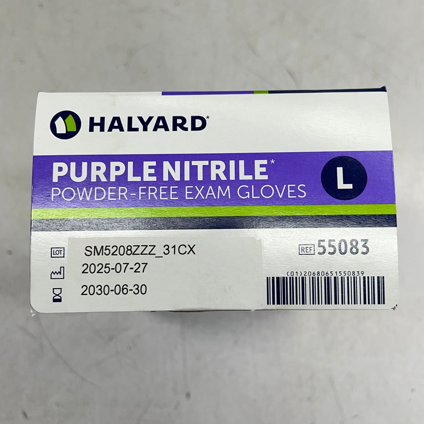 HALYARD (2 PACK, 100 EACH) Exam Glove Powder Free Sz L Purple 55083 BB 06/30
