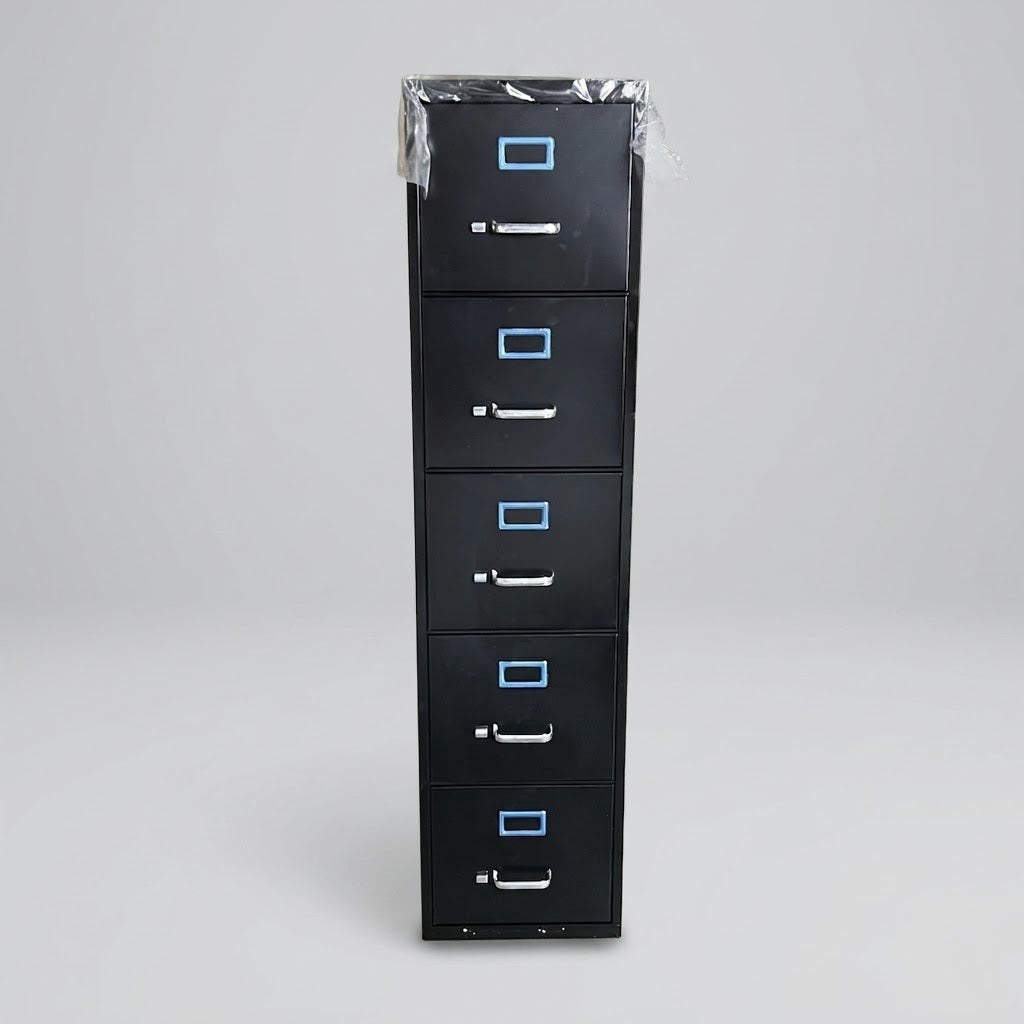 LORELL 5-Drawer Deep Vertical File Sz 15"W x 26.5"L x 61.5"H - Black 48498