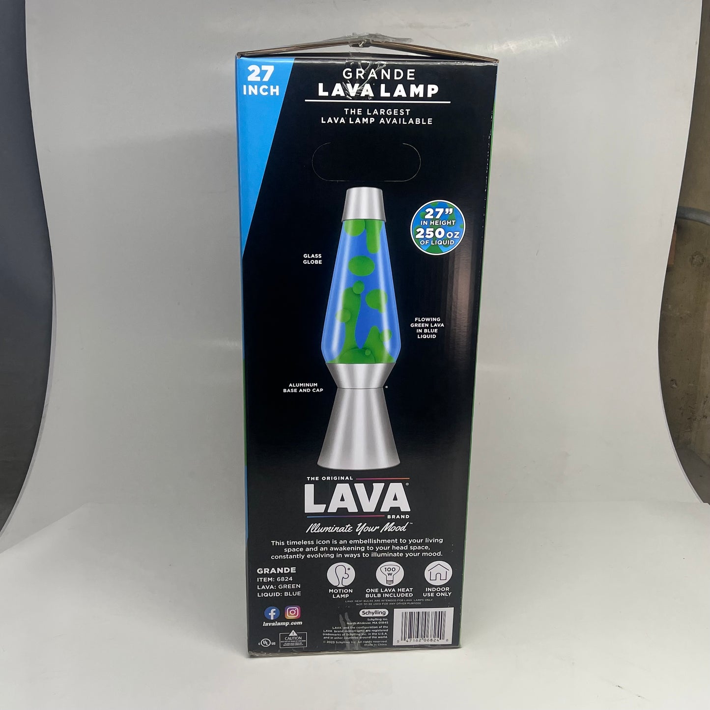 SCHYLING Grande Lava Lamp Soft Warm Light  27" Tall Yellow/Blue W/ Silver Base