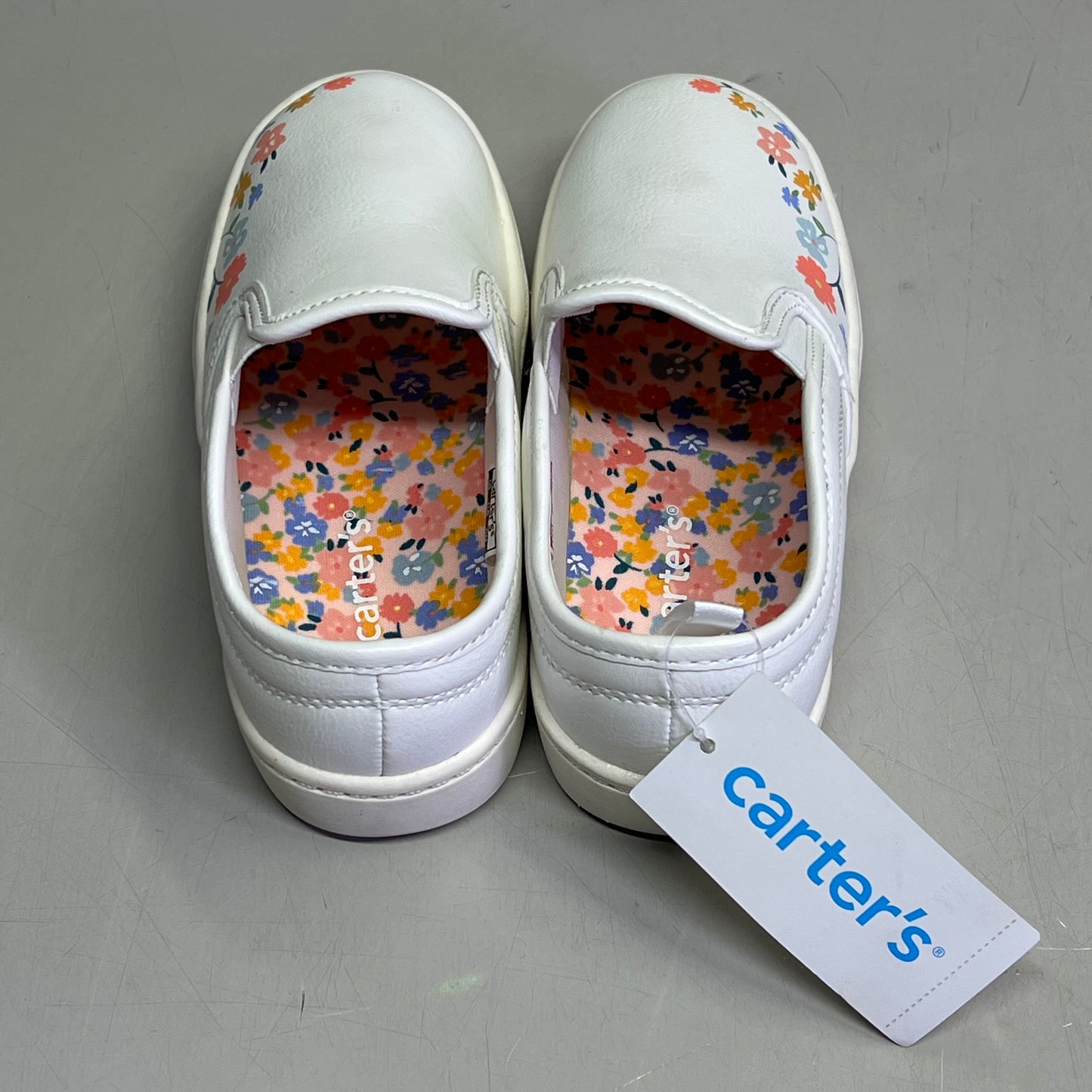 CARTER'S Wipe Clean Floral Slip-On Toddler Shoe Girl's Sz 12 White CF21H03B