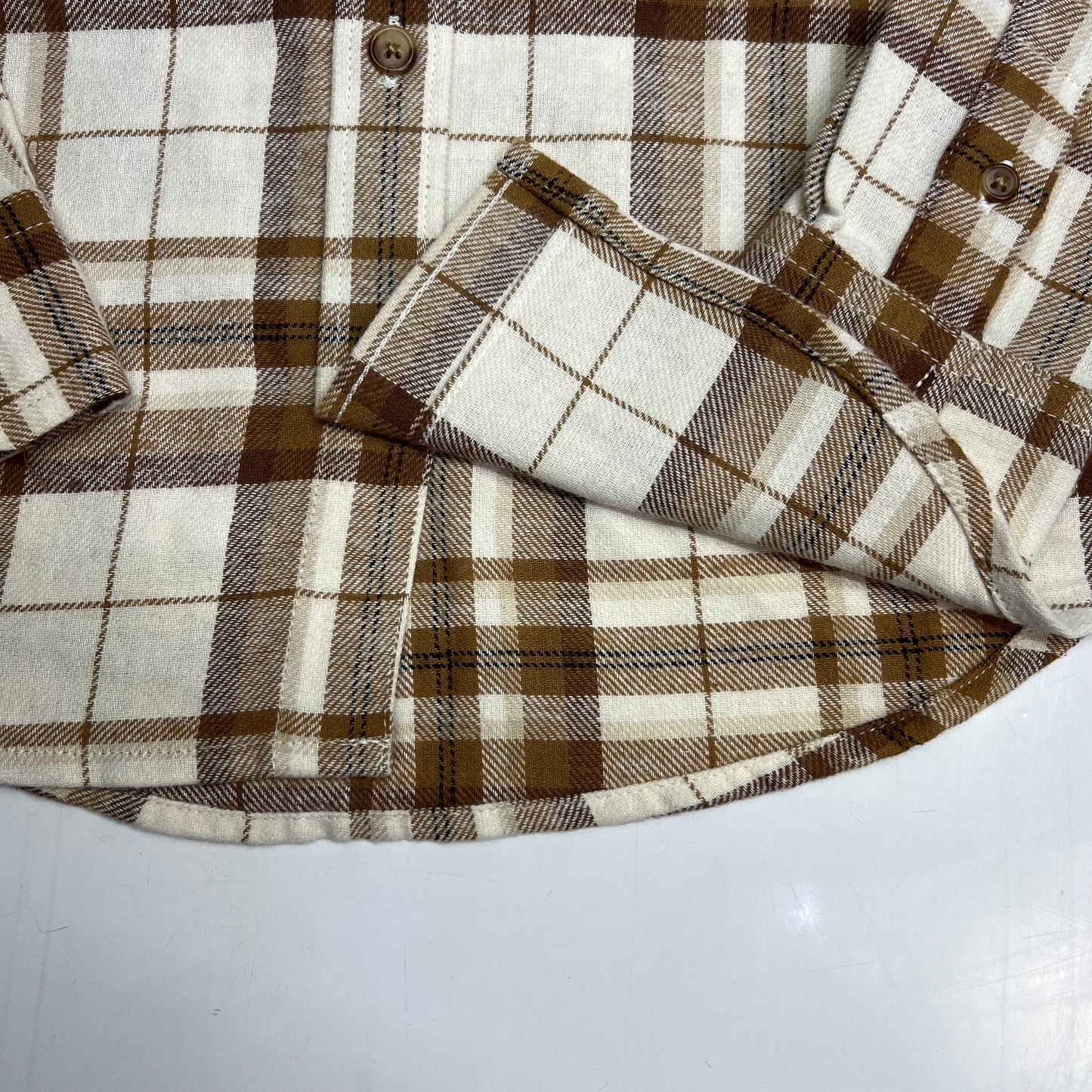 OLD NAVY Long-Sleeve Pocket Plaid Flannel Shirt Boy's Sz S White/Burnt Orange