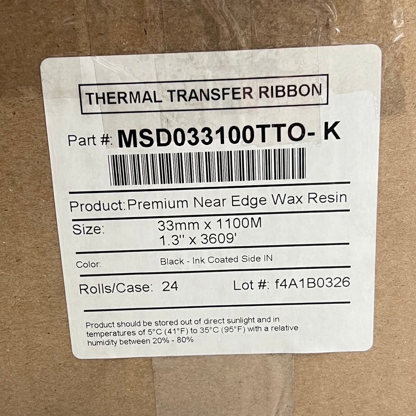 (24 PACK) Thermal Transfer Ribbon Wax Resin 1.3"x3609' Black MSD033100TTO-K