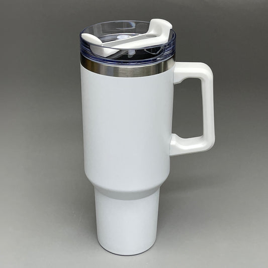 Z@ TUMBLER Insulated Stainless Steel Travel Mug w/ Lid Handle Straw 40 oz White