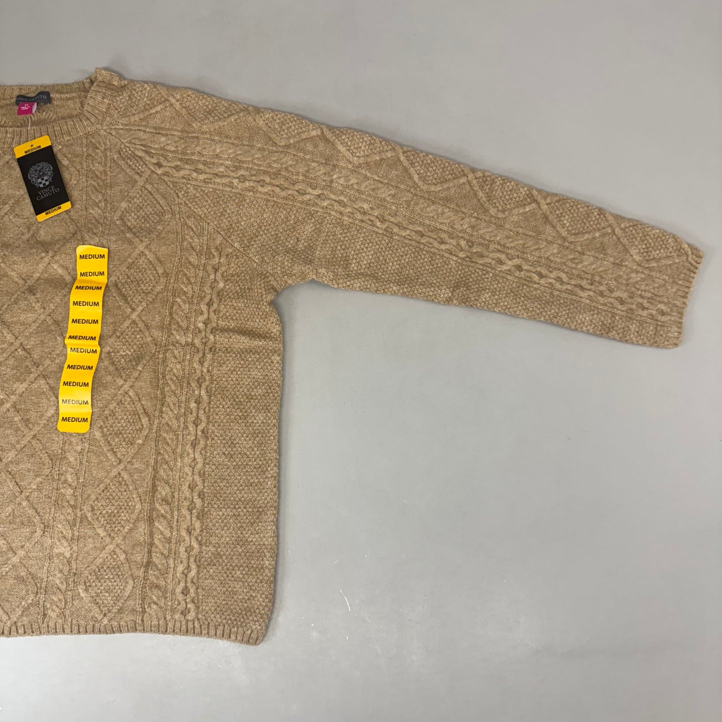 VINCE CAMUTO Cable Knit Sweater Women's Sz-M Latte Heather SC2895