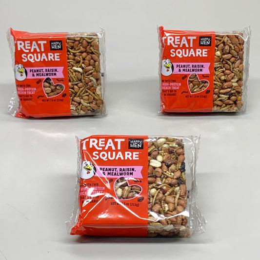 HAPPY HEN (3 PACK) Treat Square Peanut, Raisin & Mealworm 7.5 oz 855297003391