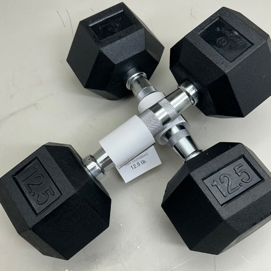 BODY SPORT (2 Pack) Rubber Encased Hex Dumbells 12.5lbs Black BDSRSDB125