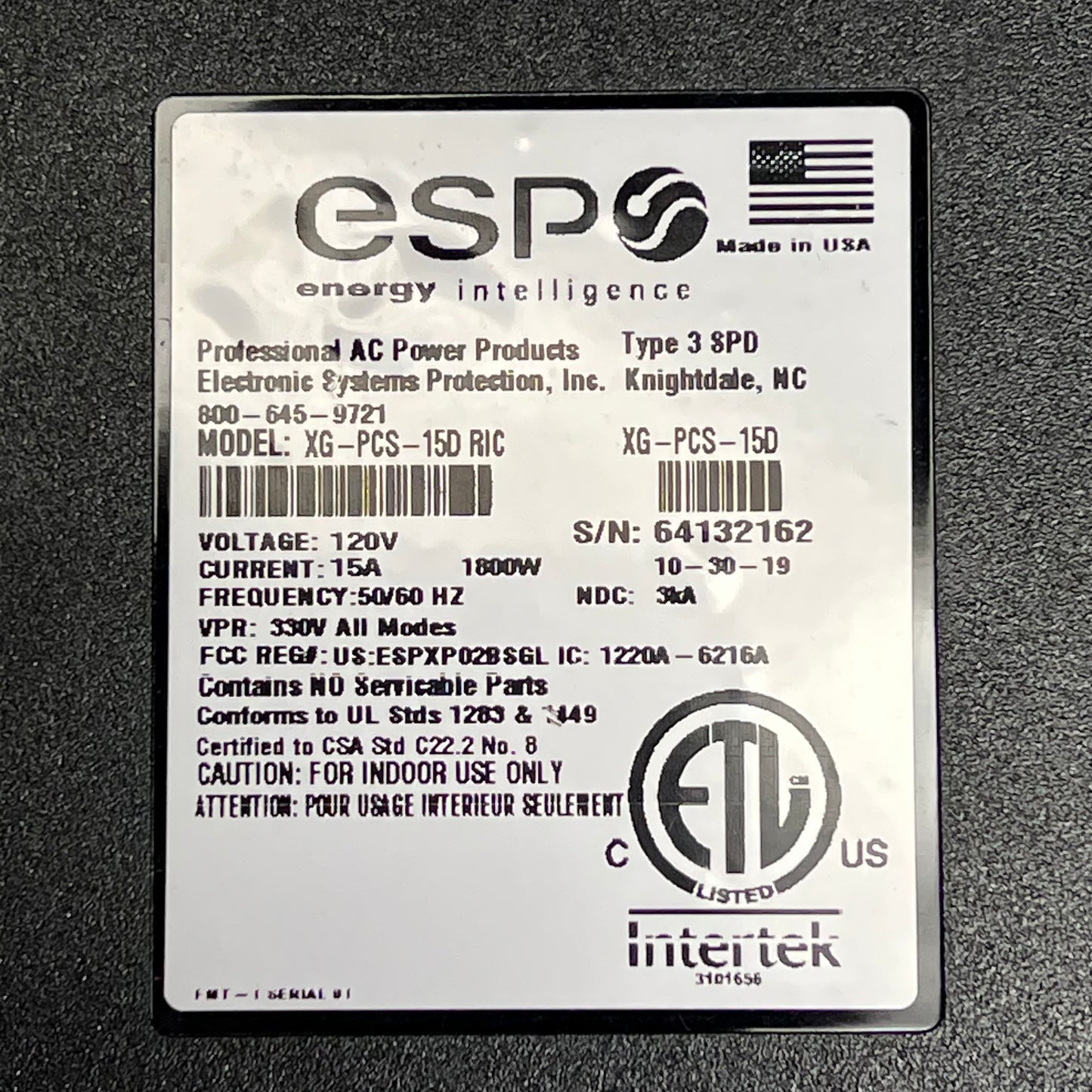 ESP Next Gen Diagnostic Power Filter Network 120V/15A Black XG-PCS-15D