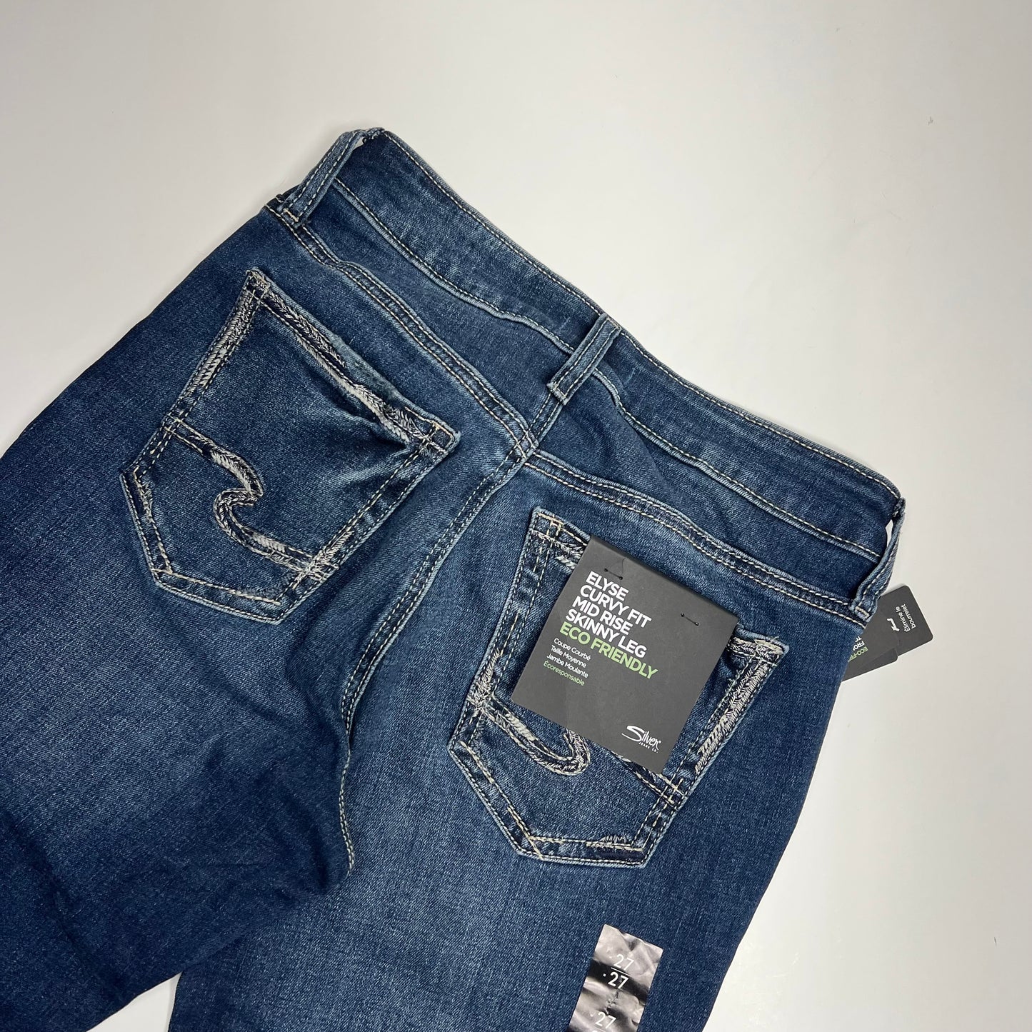 SILVER JEANS CO Elyse Curvy Fit Mid Rise Skinny Leg Jean Womens Sz 27/27 Indigo